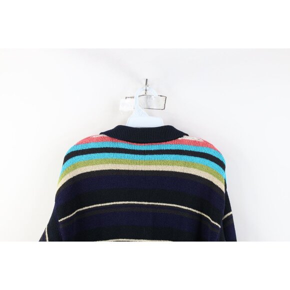 Vintage 90s Express Womens Medium Rainbow Striped Marled Knit Collared Sweater - Picture 10 of 11